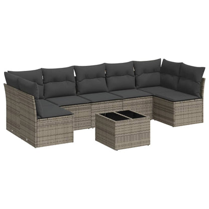 Set Divano da Giardino 8 pz con Cuscini Grigio in Polyrattan