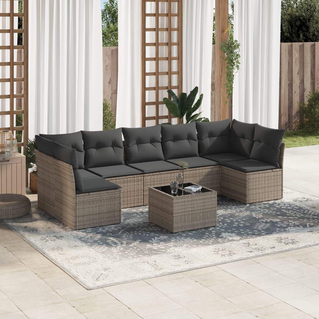 Set Divano da Giardino 8 pz con Cuscini Grigio in Polyrattan - homemem39