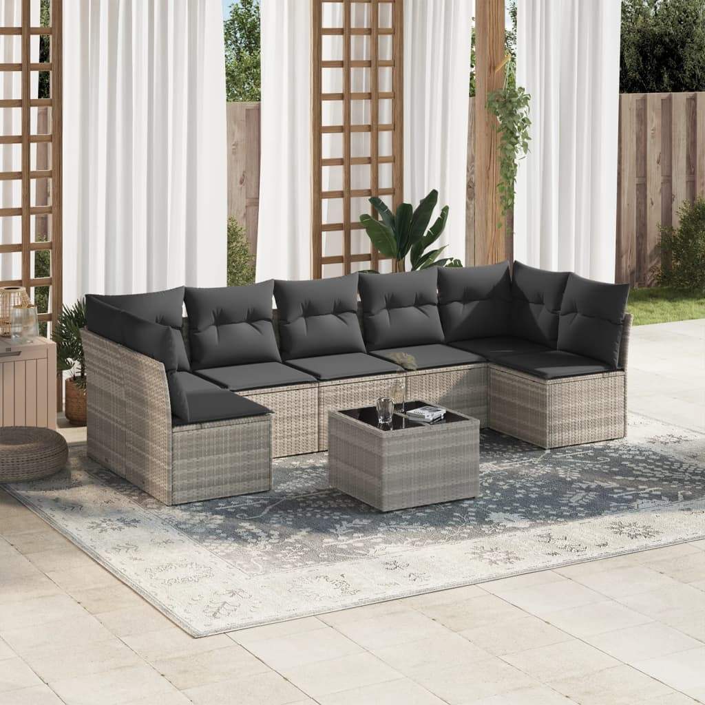 Set Divano da Giardino 8pz con Cuscini Grigio Chiaro Polyrattan - homemem39