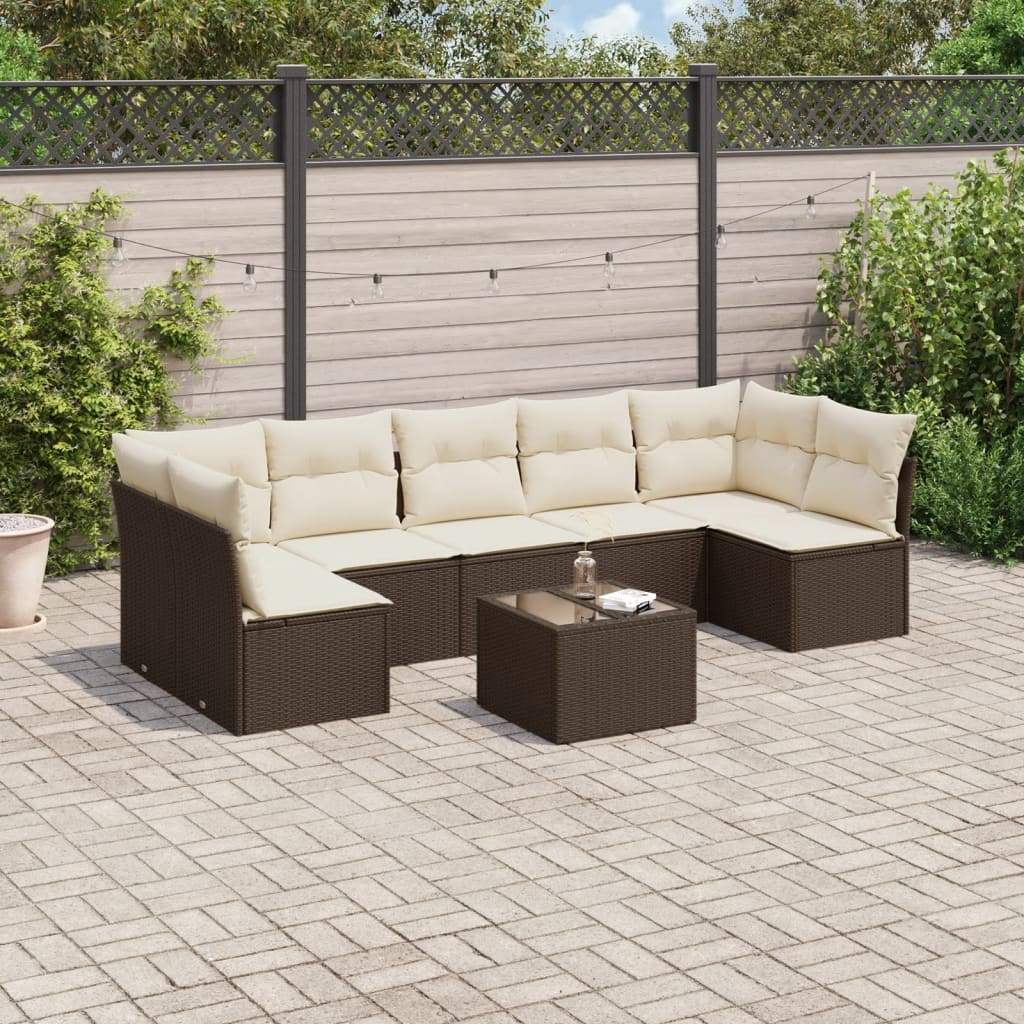 Set Divani da Giardino 8 pz con Cuscini Marrone in Polyrattan - homemem39