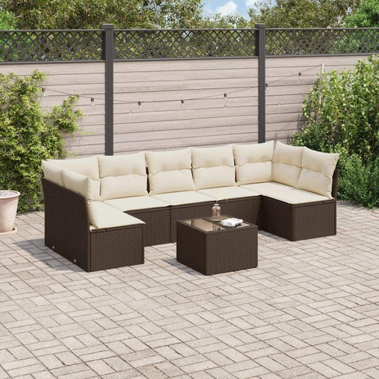 Set Divani da Giardino 8 pz con Cuscini Marrone in Polyrattan - homemem39