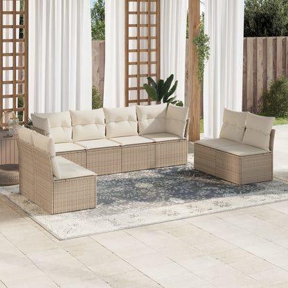 Set Divano da Giardino 8 pz con Cuscini Beige in Polyrattan