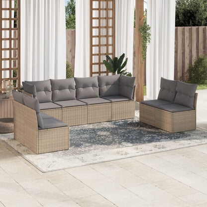 Set Divano da Giardino 8 pz con Cuscini Beige in Polyrattan | homemem39