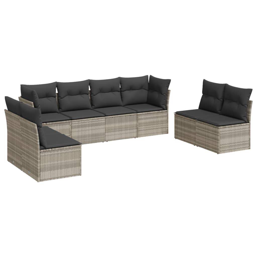 Set Divano da Giardino 8pz con Cuscini Grigio Chiaro Polyrattan - homemem39