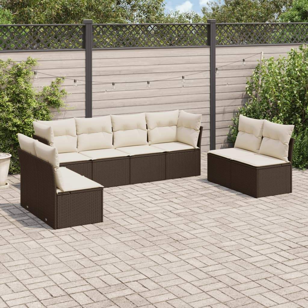 Set Divani da Giardino 8 pz con Cuscini Marrone in Polyrattan - homemem39
