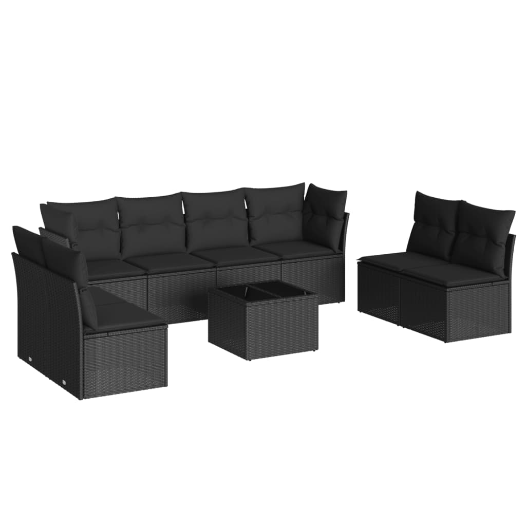 Set Divani da Giardino 9 pz con Cuscini Nero in Polyrattan