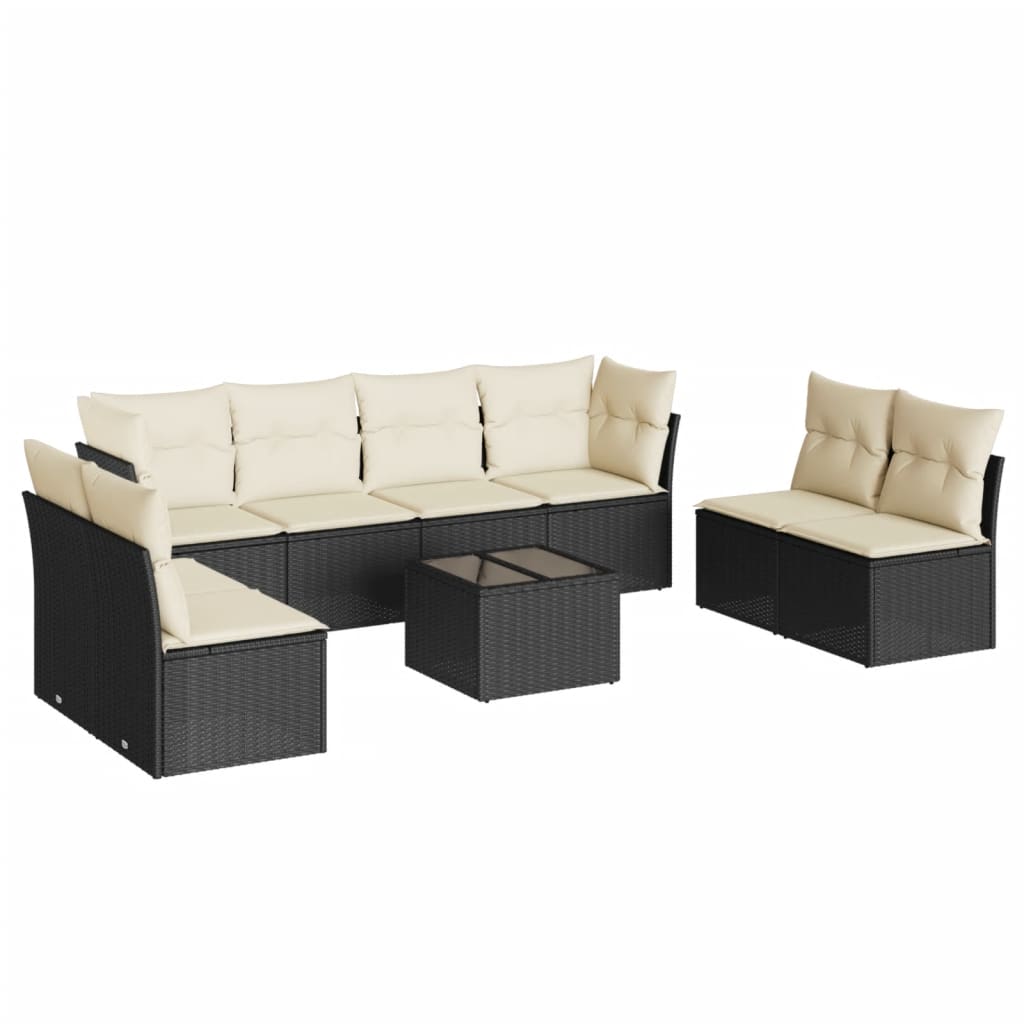 Set Divani da Giardino 9 pz con Cuscini Nero in Polyrattan