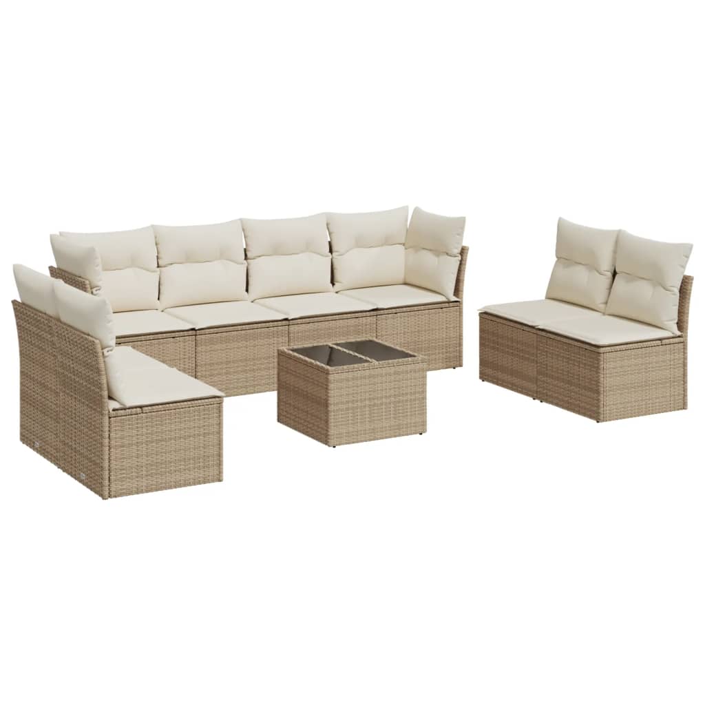 Set Divano da Giardino 9 pz con Cuscini Beige in Polyrattan | homemem39