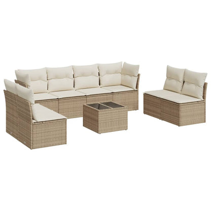 Set Divano da Giardino 9 pz con Cuscini Beige in Polyrattan