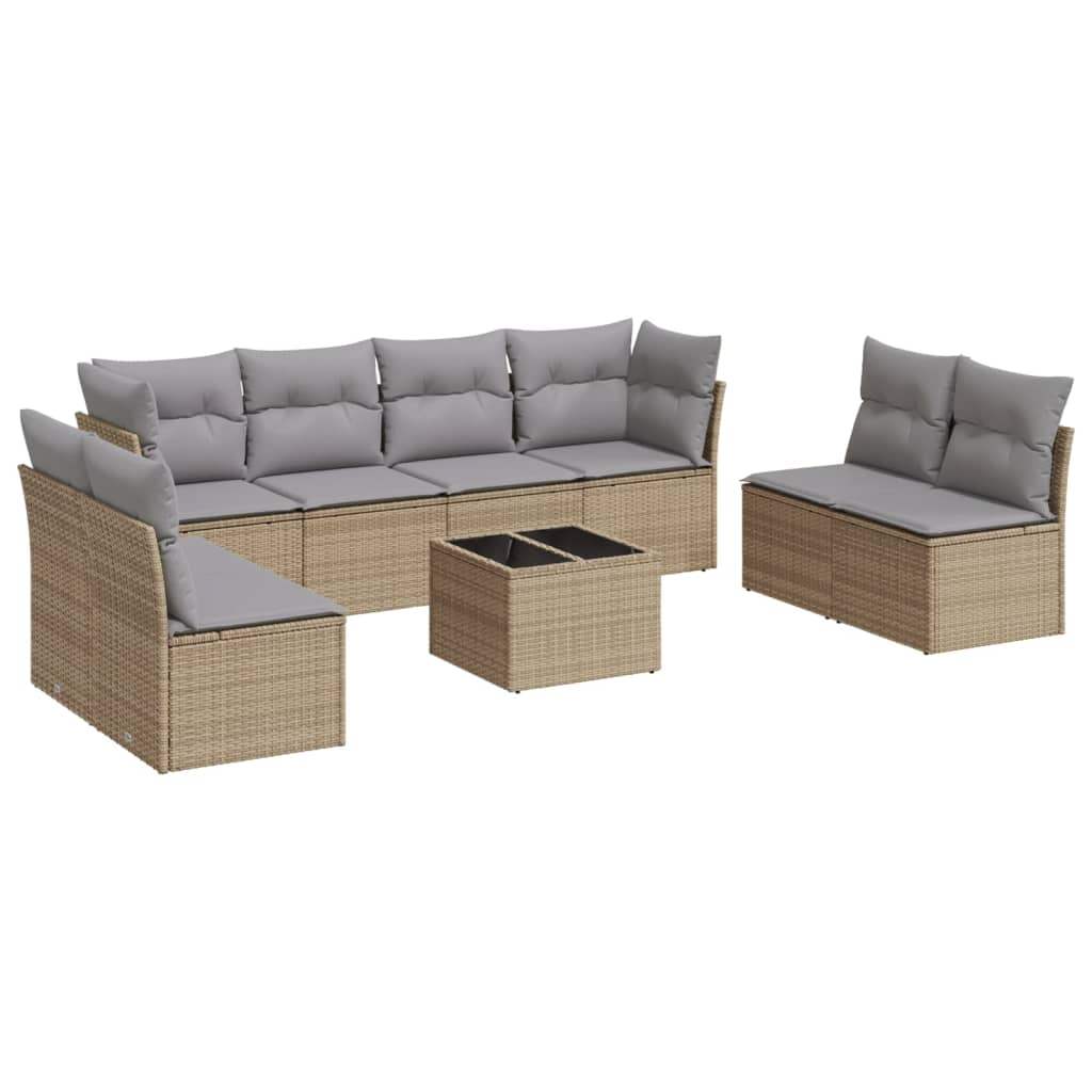 Set Divano da Giardino 9 pz con Cuscini Beige in Polyrattan - homemem39