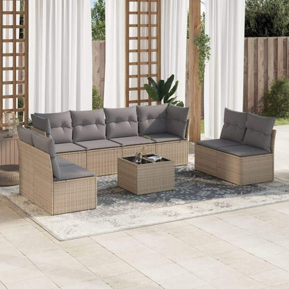 Set Divano da Giardino 9 pz con Cuscini Beige in Polyrattan - homemem39