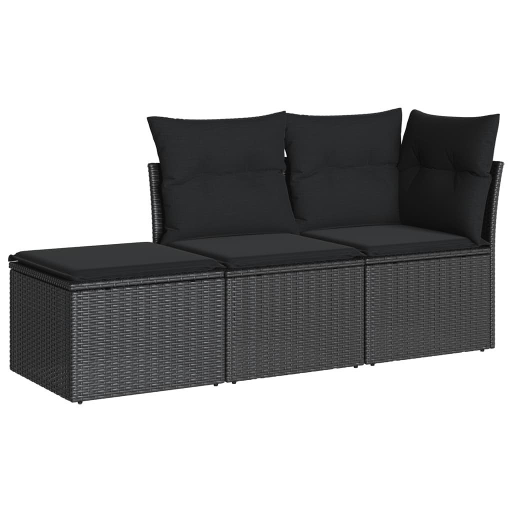 Set Divani da Giardino 3 pz con Cuscini in Polyrattan Nero | homemem39