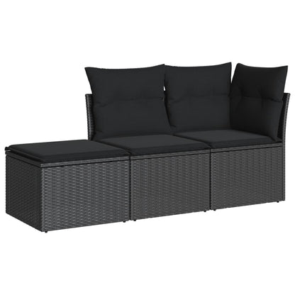 Set Divani da Giardino 3 pz con Cuscini in Polyrattan Nero