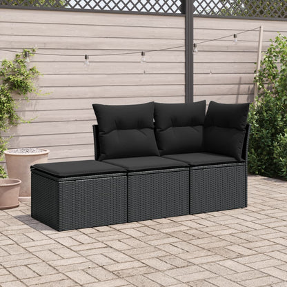Set Divani da Giardino 3 pz con Cuscini in Polyrattan Nero | homemem39