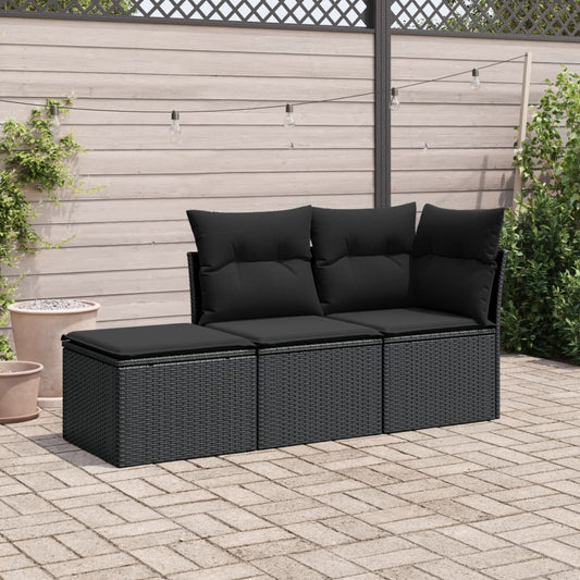 Set Divani da Giardino 3 pz con Cuscini in Polyrattan Nero | homemem39