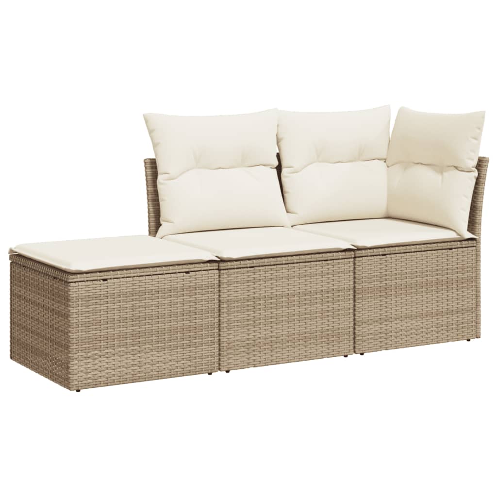 Set Divano da Giardino 3 pz con Cuscini Beige in Polyrattan | homemem39