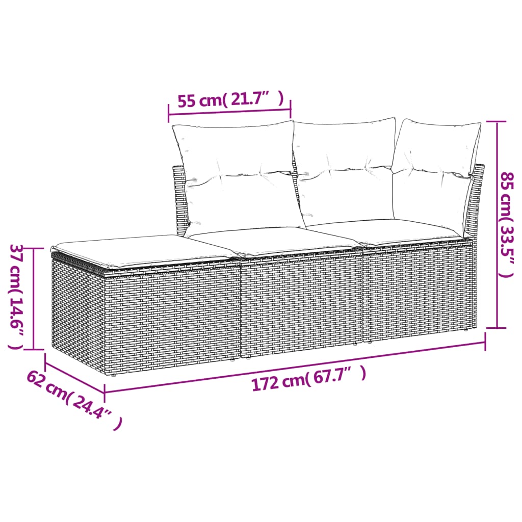 Set Divano da Giardino 3 pz con Cuscini Beige in Polyrattan | homemem39