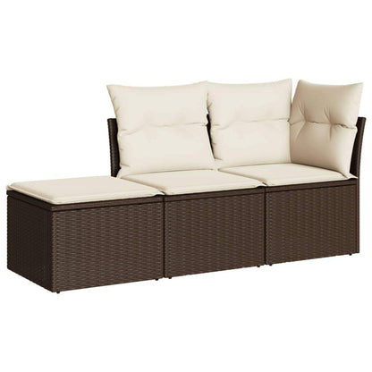 Set Divano da Giardino 3 pz con Cuscini Marrone in Polyrattan - homemem39