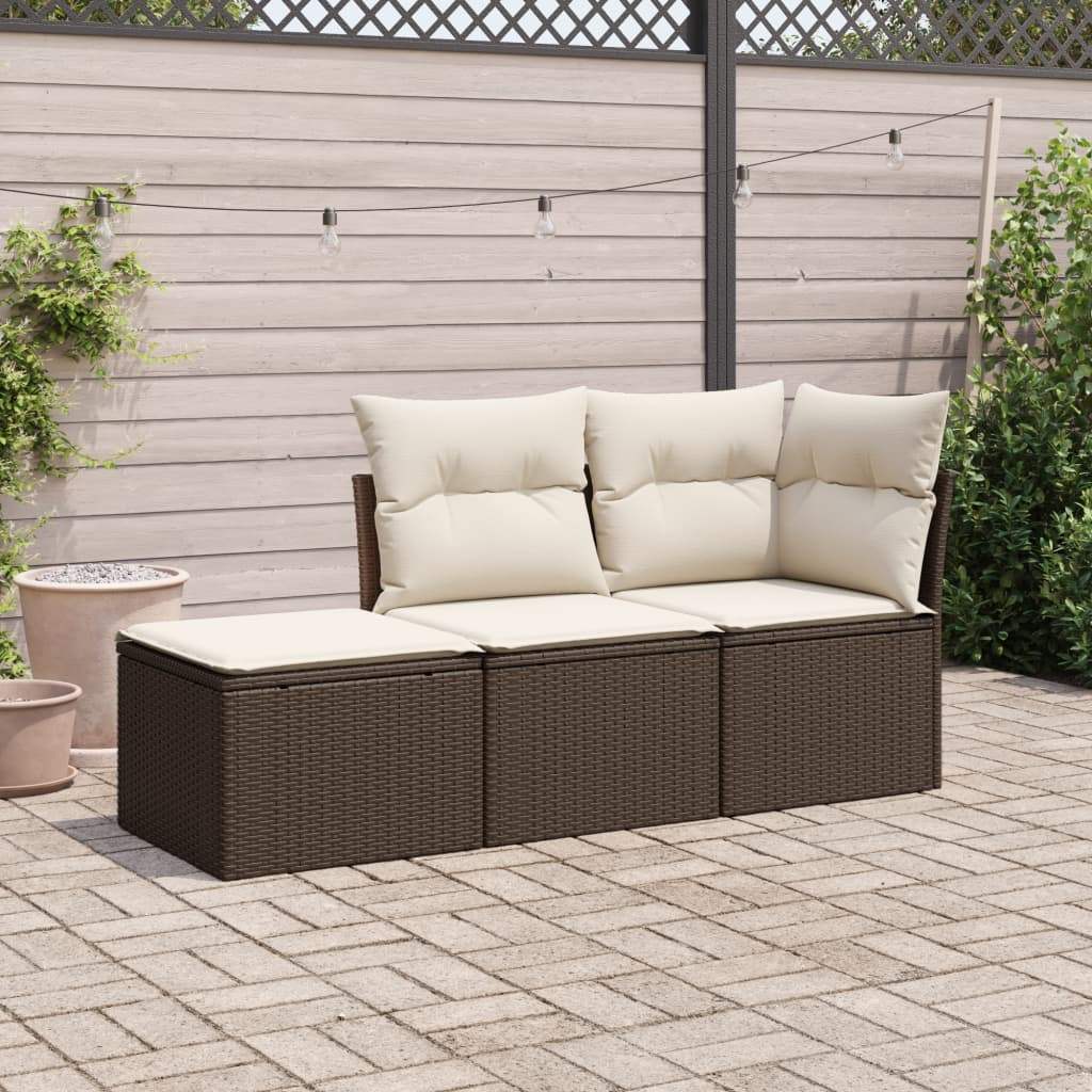 Set Divano da Giardino 3 pz con Cuscini Marrone in Polyrattan - homemem39