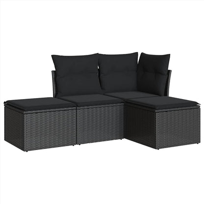 Set Divani da Giardino 4 pz con Cuscini Nero in Polyrattan | homemem39