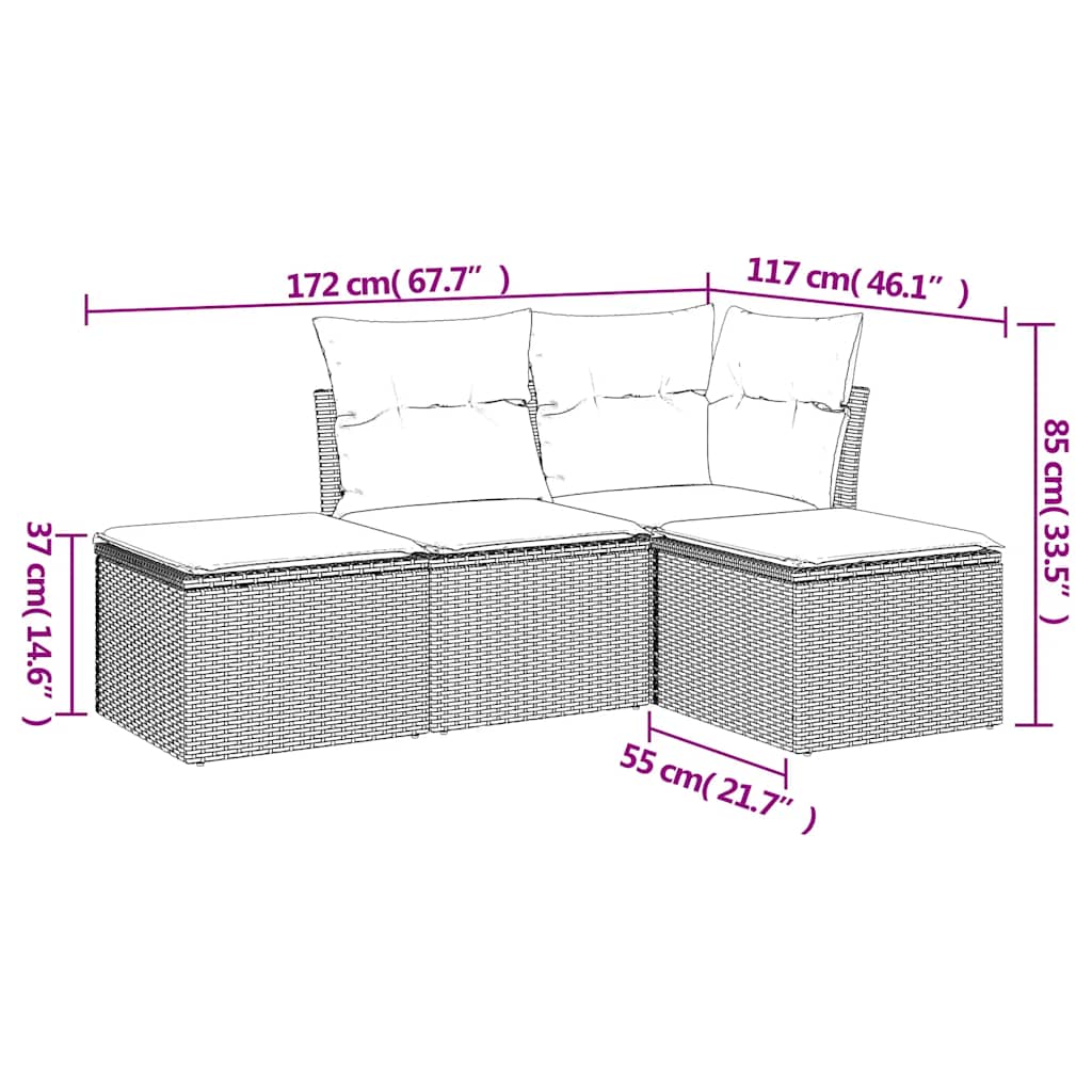 Set Divani da Giardino 4 pz con Cuscini Nero in Polyrattan | homemem39