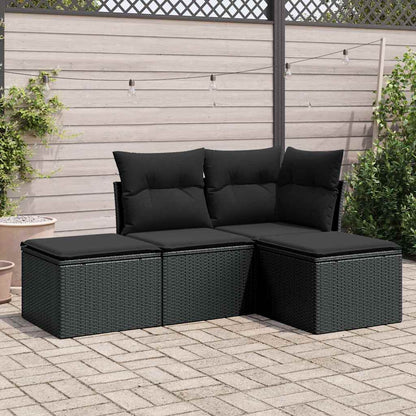Set Divani da Giardino 4 pz con Cuscini Nero in Polyrattan | homemem39