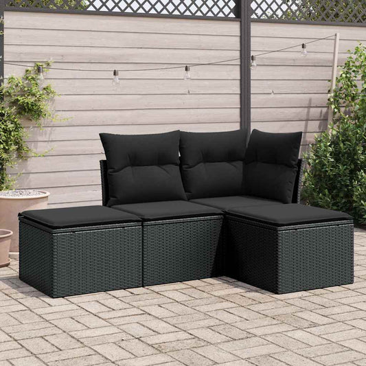 Set Divani da Giardino 4 pz con Cuscini Nero in Polyrattan | homemem39