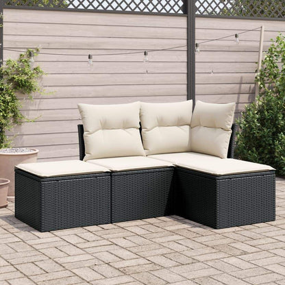 Set Divani da Giardino 4 pz con Cuscini Nero in Polyrattan - homemem39