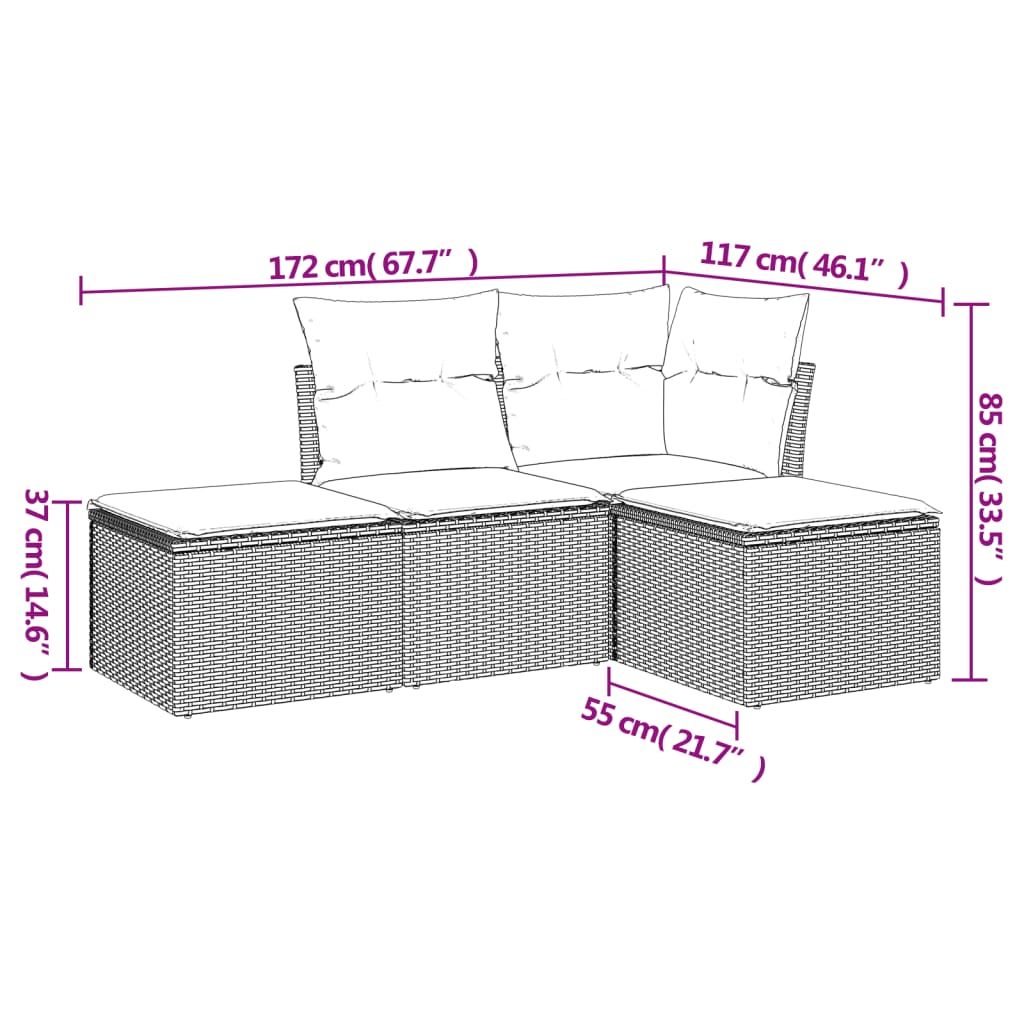 Set Divano da Giardino 4 pz con Cuscini Beige in Polyrattan | homemem39