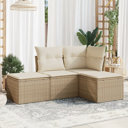 Set Divano da Giardino 4 pz con Cuscini Beige in Polyrattan | homemem39