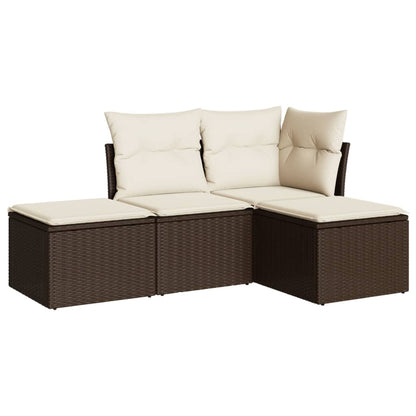 Set Divano da Giardino 4 pz con Cuscini Marrone in Polyrattan