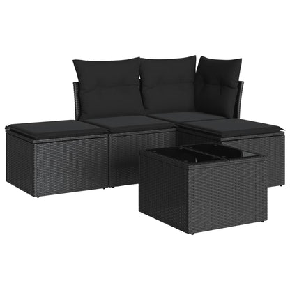 Set Divani da Giardino 5 pz con Cuscini in Polyrattan Nero