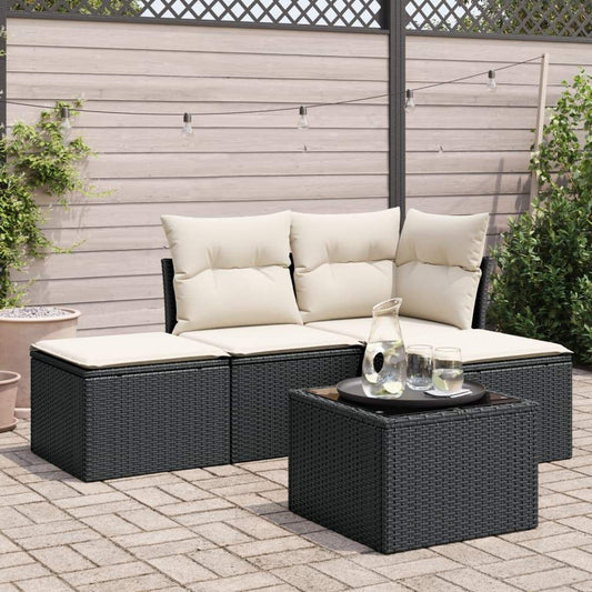 Set Divani da Giardino 5 pz con Cuscini in Polyrattan Nero - homemem39