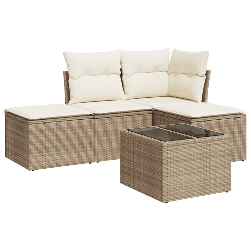 Set Divano da Giardino 5 pz con Cuscini Beige in Polyrattan | homemem39