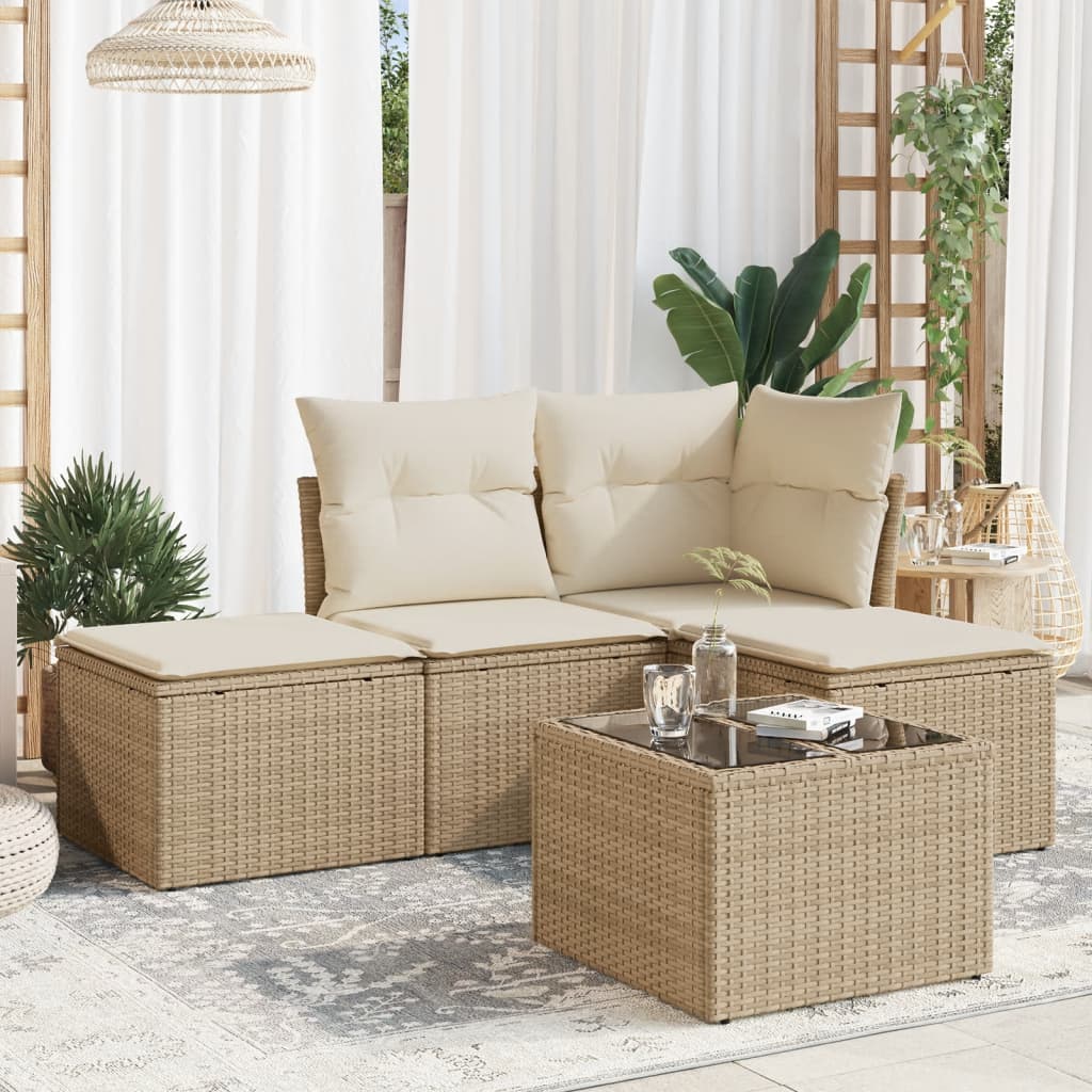 Set Divano da Giardino 5 pz con Cuscini Beige in Polyrattan | homemem39