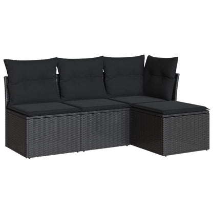 Set Divani da Giardino 4 pz con Cuscini Nero in Polyrattan - homemem39