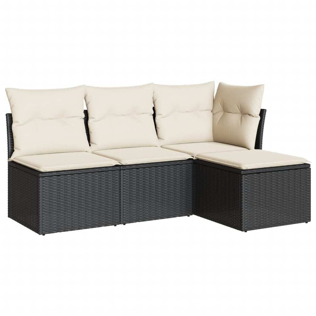 Set Divani da Giardino 4 pz con Cuscini Nero in Polyrattan | homemem39
