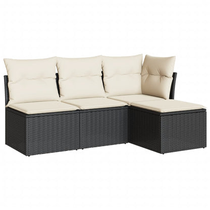 Set Divani da Giardino 4 pz con Cuscini Nero in Polyrattan | homemem39
