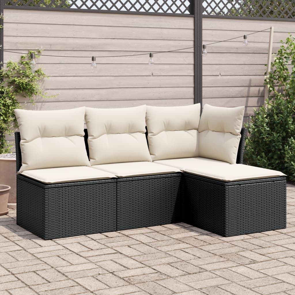 Set Divani da Giardino 4 pz con Cuscini Nero in Polyrattan | homemem39