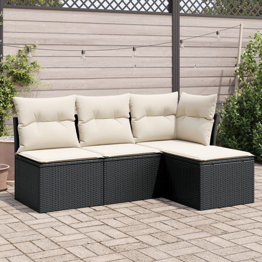 Set Divani da Giardino 4 pz con Cuscini Nero in Polyrattan | homemem39