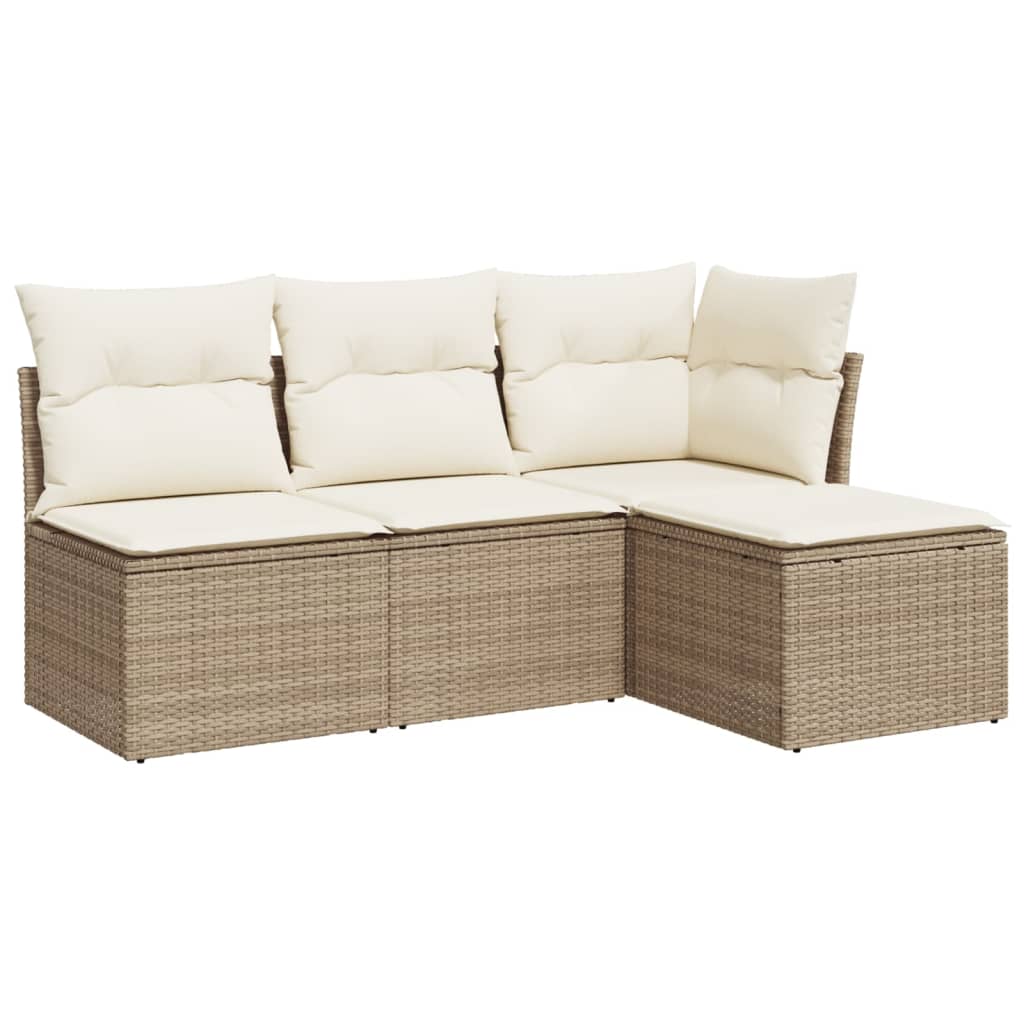 Set Divano da Giardino 4 pz con Cuscini Beige in Polyrattan