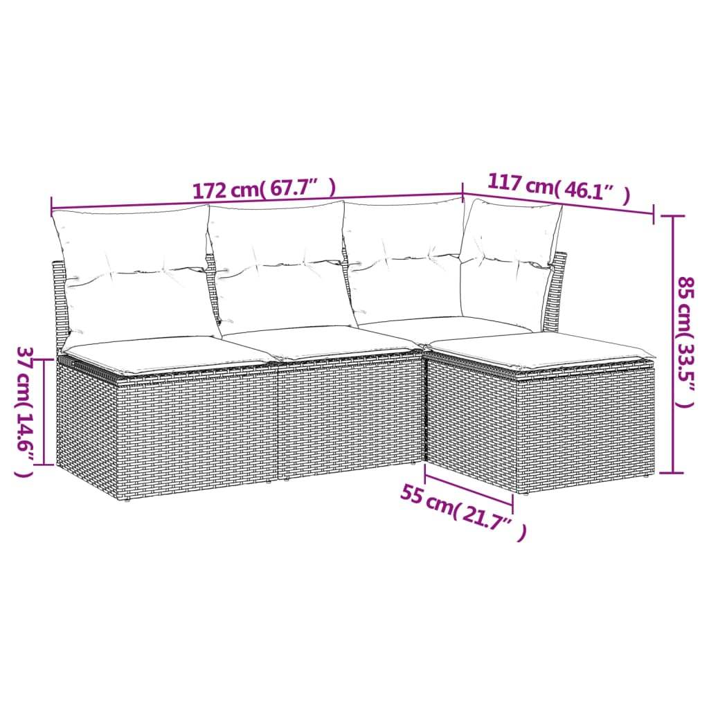 Set Divano da Giardino 4 pz con Cuscini Beige in Polyrattan - homemem39