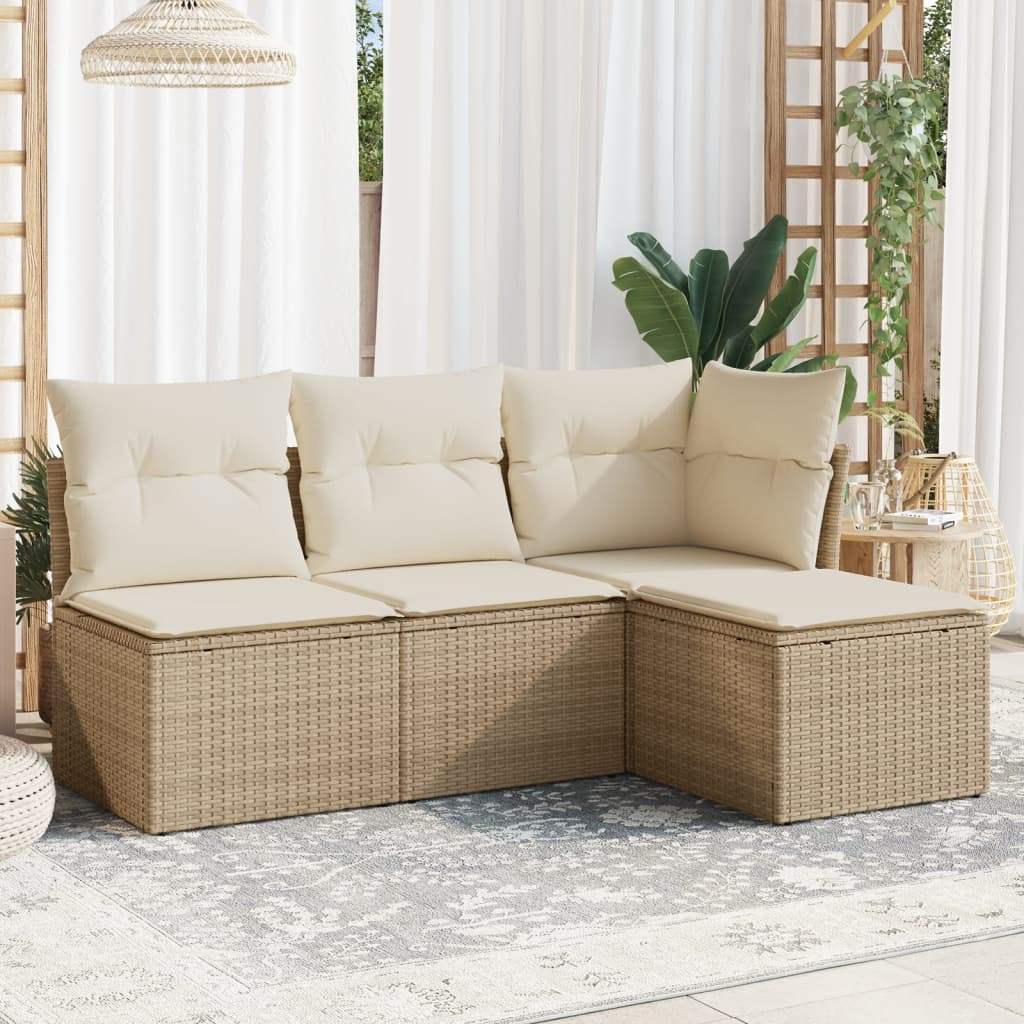Set Divano da Giardino 4 pz con Cuscini Beige in Polyrattan - homemem39