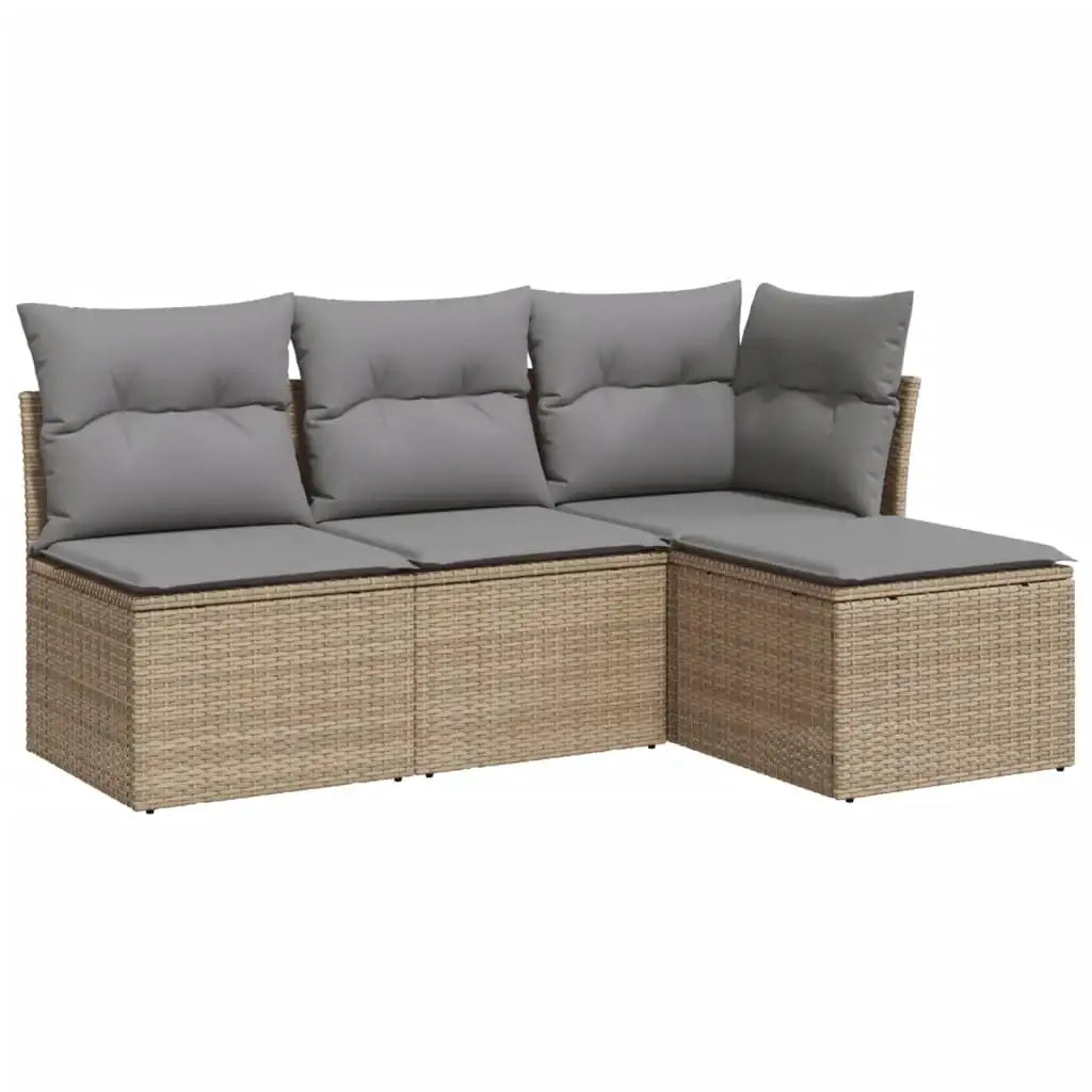 Set Divano da Giardino 4 pz con Cuscini Beige in Polyrattan - homemem39