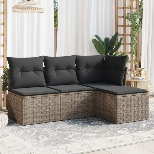 Set Divani da Giardino 4 pz con Cuscini in Polyrattan Grigio - homemem39