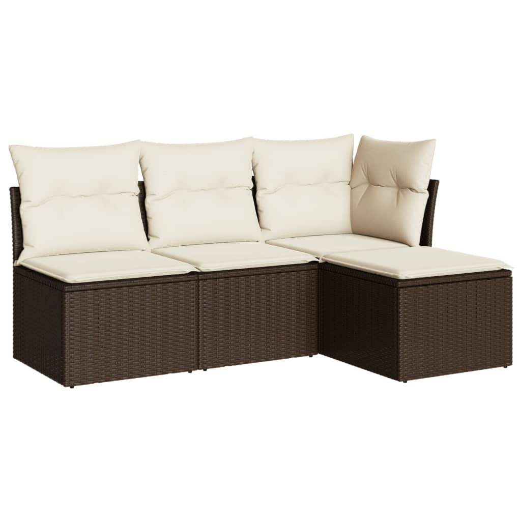 Set Divano da Giardino 4 pz con Cuscini Marrone in Polyrattan - homemem39
