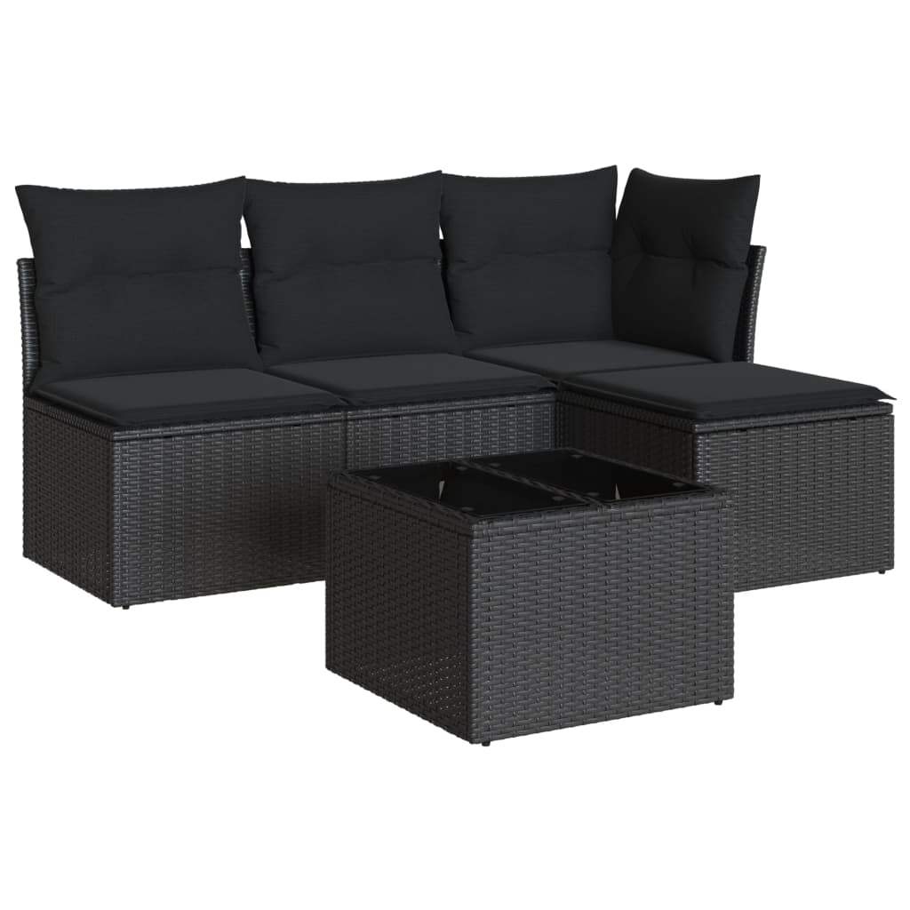 Set Divani da Giardino 5 pz con Cuscini in Polyrattan Nero - homemem39