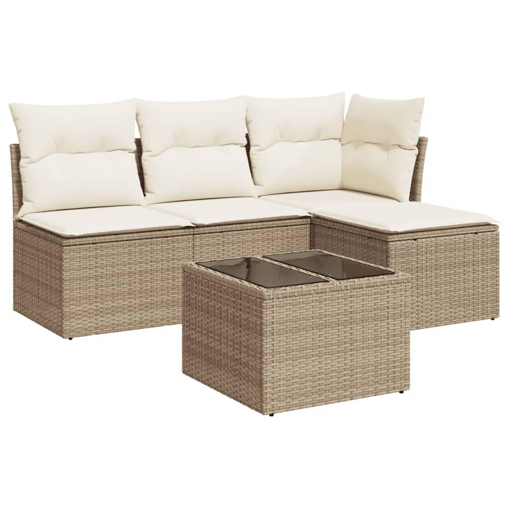 Set Divano da Giardino 5 pz con Cuscini Beige in Polyrattan - homemem39
