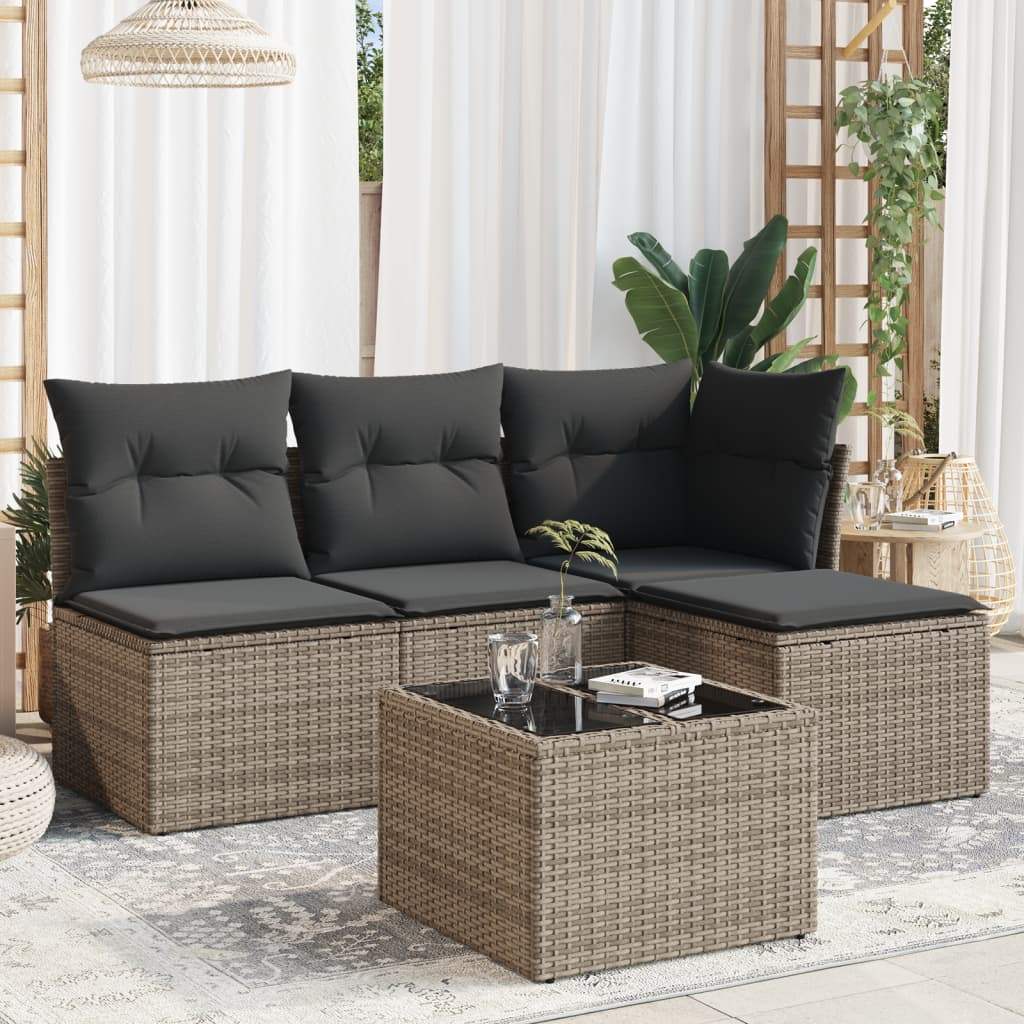 Set Divano da Giardino 5 pz con Cuscini Grigio in Polyrattan - homemem39