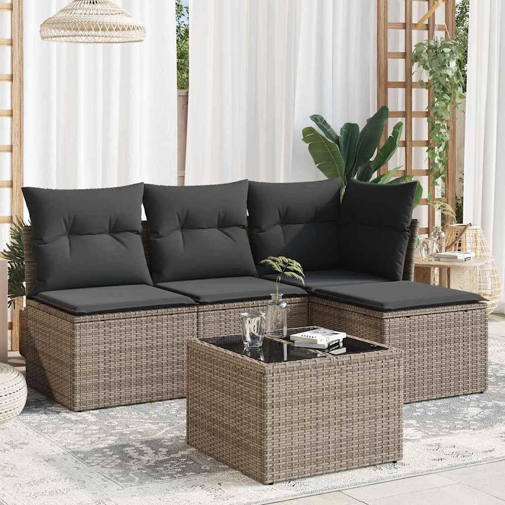Set Divano da Giardino 5 pz con Cuscini Grigio in Polyrattan